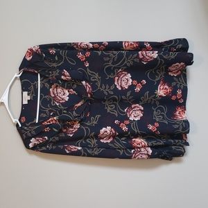 Loft Size L Navy/Floral Long Sleeve Blouse